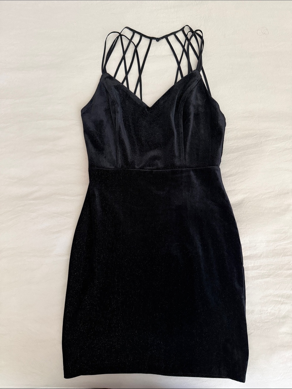 Lush Black Strappy Velvet Mini Dress perfect for formal dance or a night out
